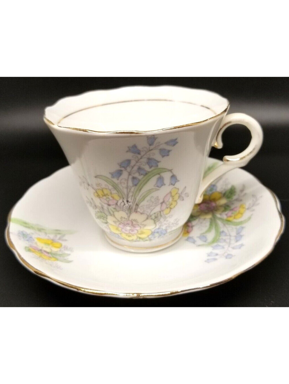 Vintage Colclough English Bone China Teacup & Saucer Gold Trim Floral Motif